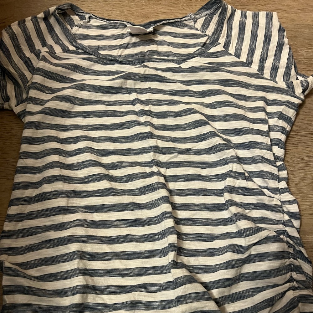 White and Blue Striped Medium Motherhood Maternity Shirt.